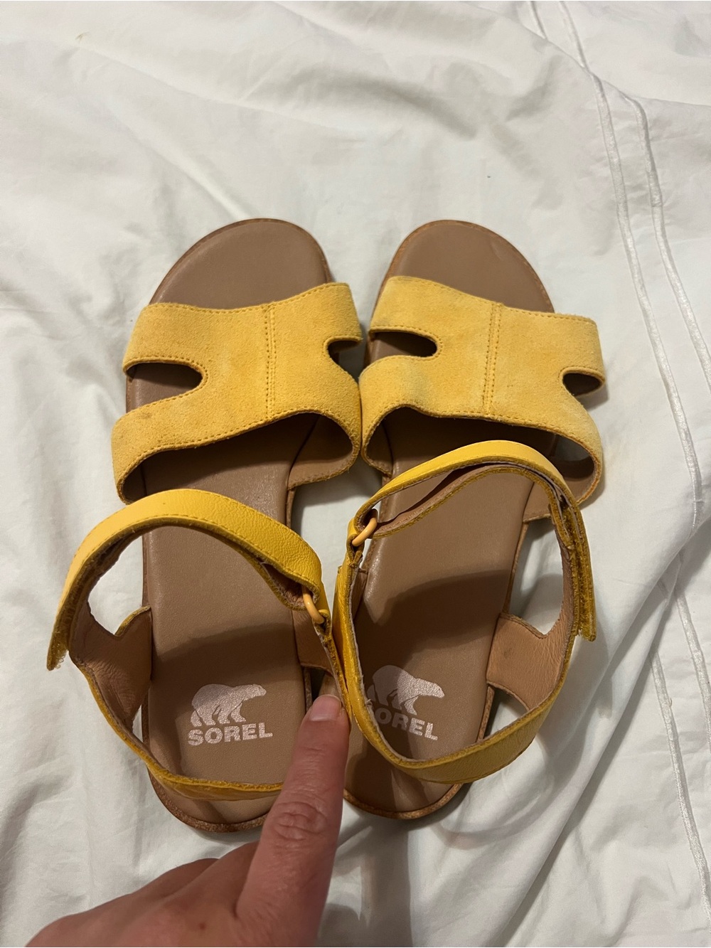 Sorel Yellow Suede Open-Toe Ankle-Strap Sandals